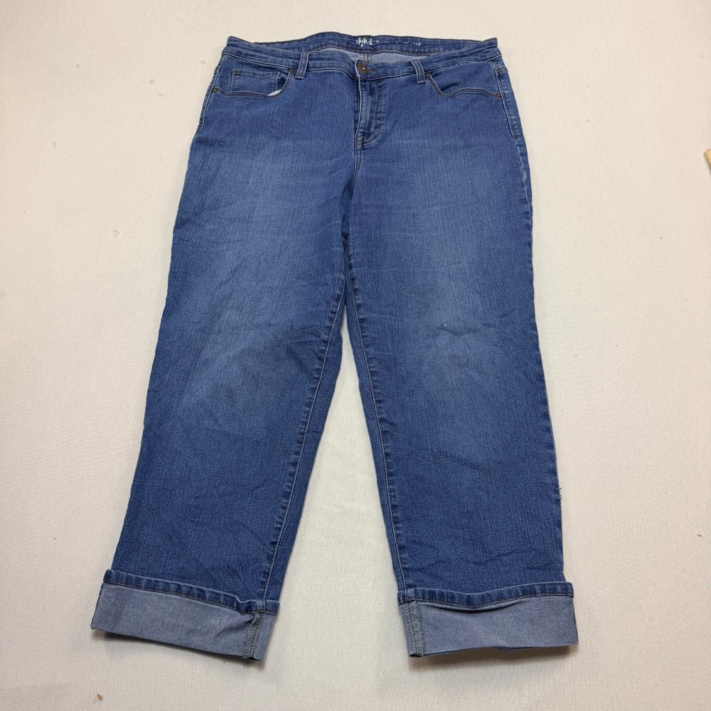 Style & Co Jeans Women Size Eighteen Blue Excellent Cuffed Cropped Denim